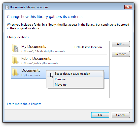 setting as default save location