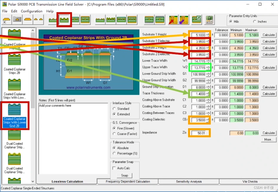 隔层接地共面波导计算