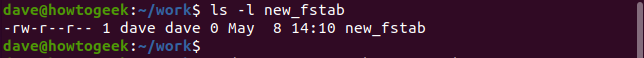 ls -l new_fstab in a terminal window