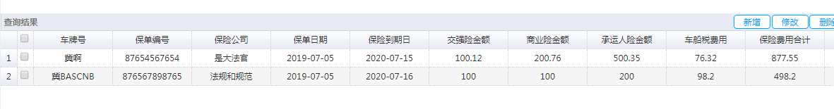 查询结果显示列表