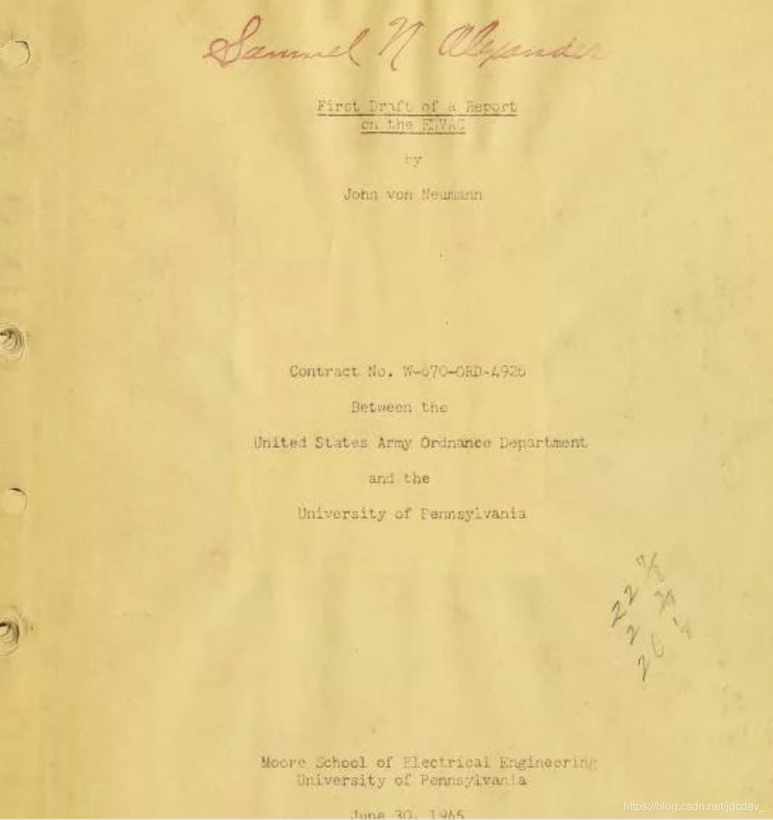 冯诺依曼关于EDVAC的初稿报告