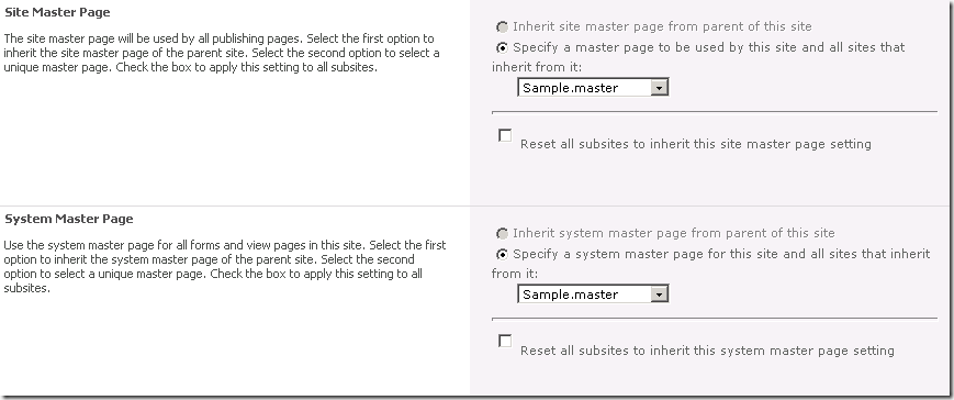 Changing the master page using the SharePoint UI