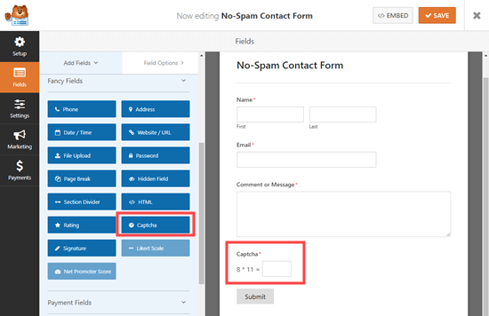 Adding a custom captcha field to your form