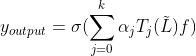 y_{output}=\sigma (\sum_{j=0}^{k}\alpha _{j}T_{j}(\tilde{L})f)
