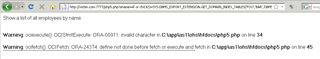 ORA-00911: invalid character
