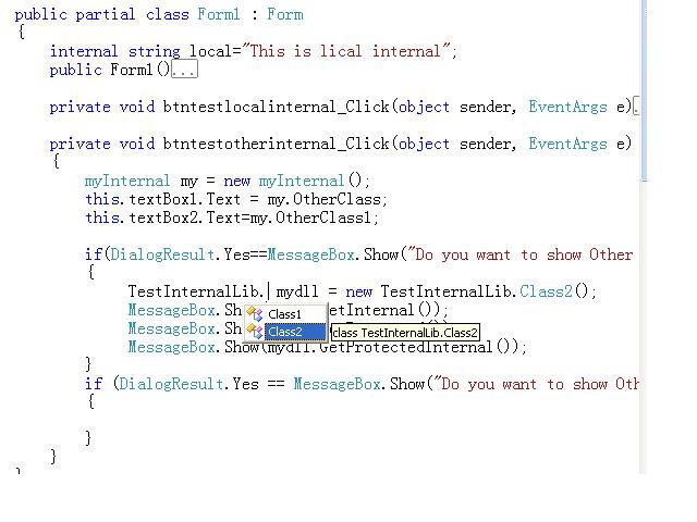 C#中的internal关键字学习