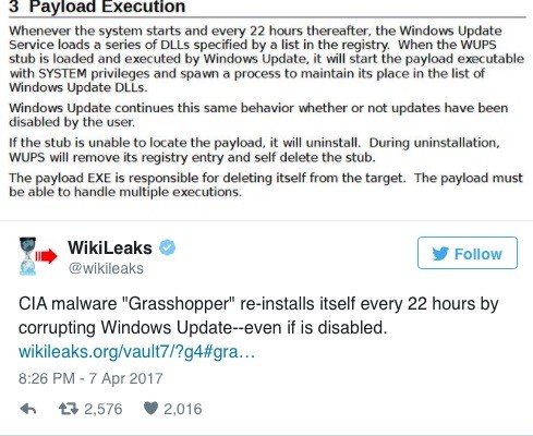 CIA 泄密第七波Grasshopper：攻击Windows PC，每隔22小时重新安装