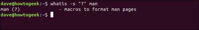 whatis results restricted to section seven in a terminal window