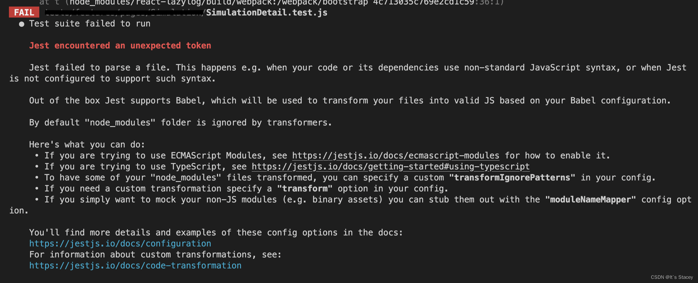 React + jest 测试 hightlight.js 报错_jest failed to parse a file. this ...