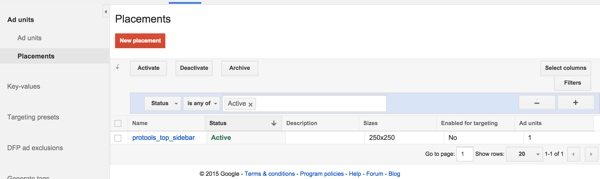 Google DFP展示位置列表