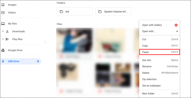 chromebook paste file on usb drive
