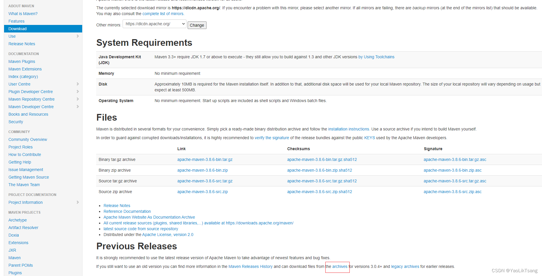 点击archives可以下载历史版本.我这里使用的是3.6.3版本