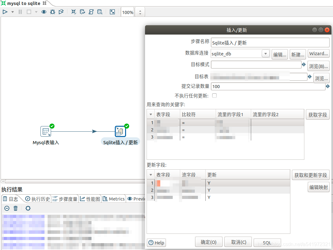 如果两边字段都完全一致kettle会自动映射匹配[外链图片转存失败,源站可能有防盗链机制,建议将图片保存下来直接上传(img-VvrIdN5k-1606565796796)(1-4.png)]