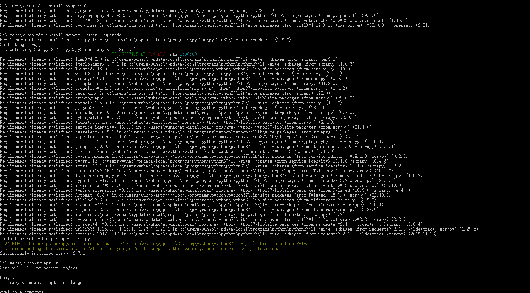 Scrapy 提示错误AttributeError: module ‘OpenSSL.SSL‘ has no attribute ‘SSLv3 ...