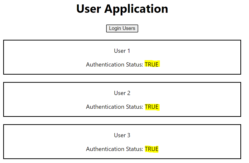 The same demo app, but with the users’ authentication status highlighted.