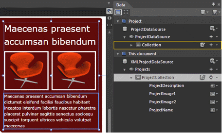 The Data panel shows us the DataContext of the currently selected element