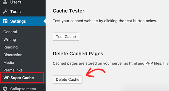 WP Super Cache delete cache