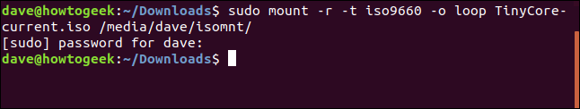 mounting ISO in /media/dave/isomnt in a terminal window