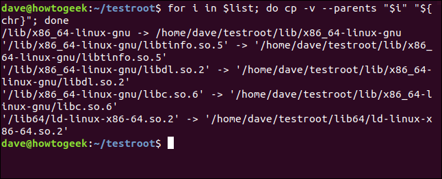 output from the cp loop in a terminal window