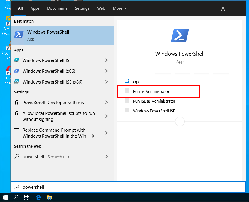 Open PowerShell with Administrator Rights