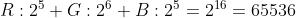 R:2^{5}+G:2^{6}+B:2^{5}=2^{16}=65536