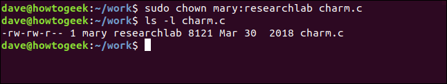 ls -l charm.c in a terminal window