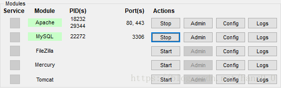启动xampp的apache和mysql