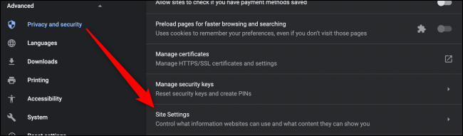 Chrome Site Settings Settings