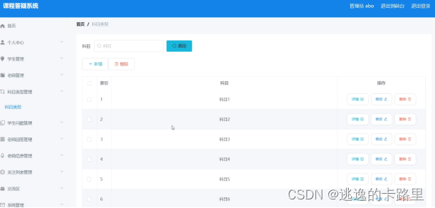 图5.2 科目类型信息管理界面