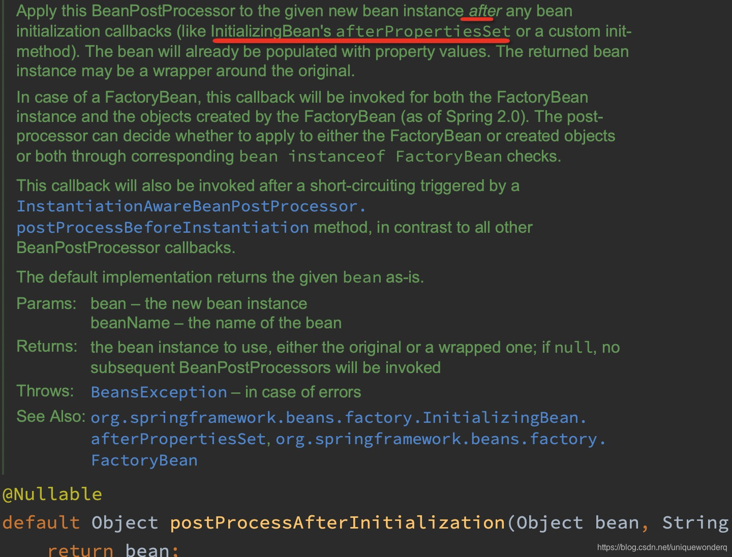 Postconstruct 构造器、@PostConstruct、InitializingBean、BeanPostProcessor接口执行顺序 ...