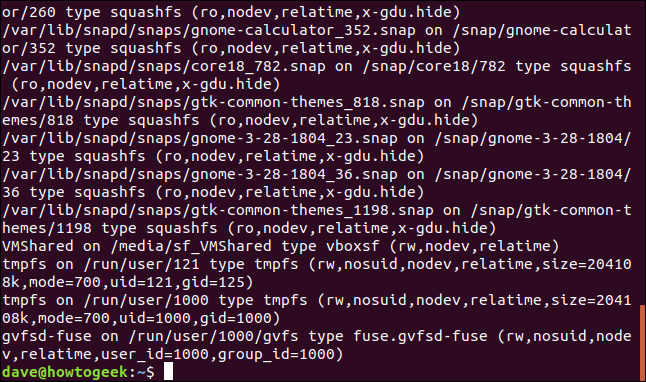 output from mount in a terminal window