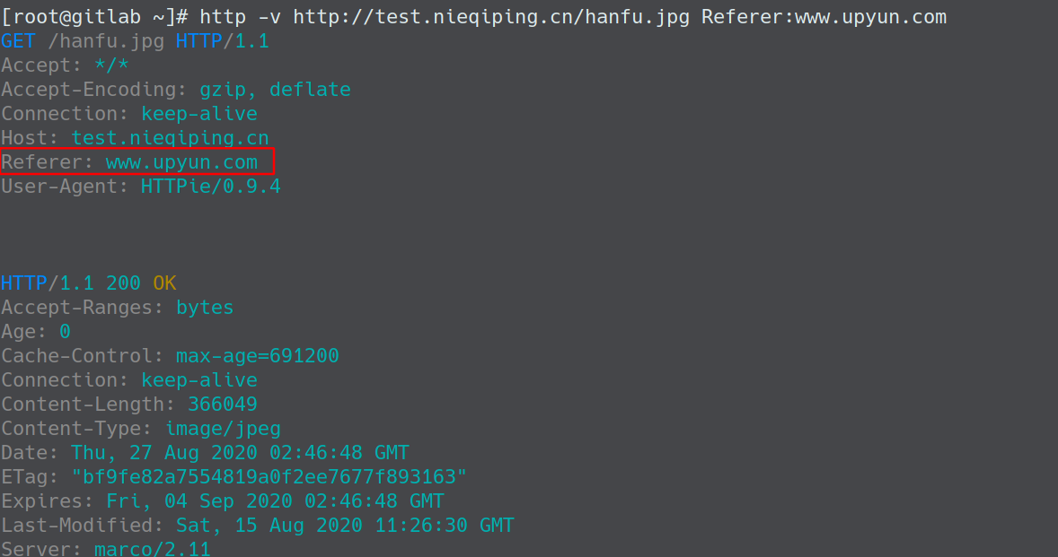 Referer:www.upyun.com 访问截图