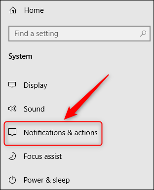 The "Notifications & actions" menu option.