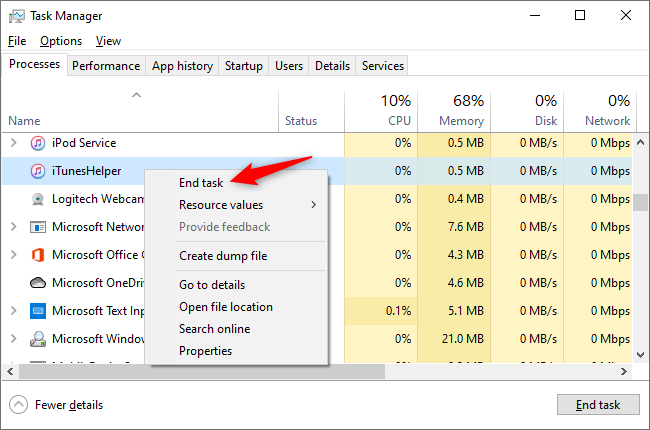 End iTunes Helper task in Task Manager.