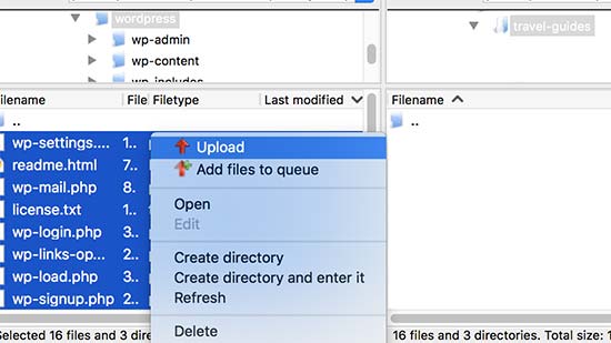 Upload WordPress files to the subdirectory Upload WordPress files to the subdirectory