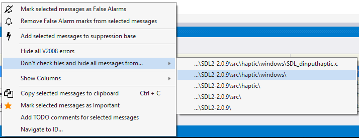 Figure 6. Excluding files from the check.