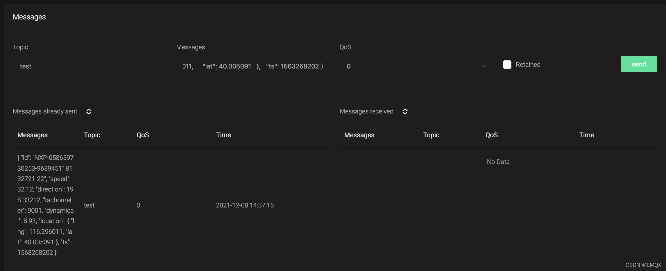 EMQ X DashBoard 的 WebSocket 发送数据