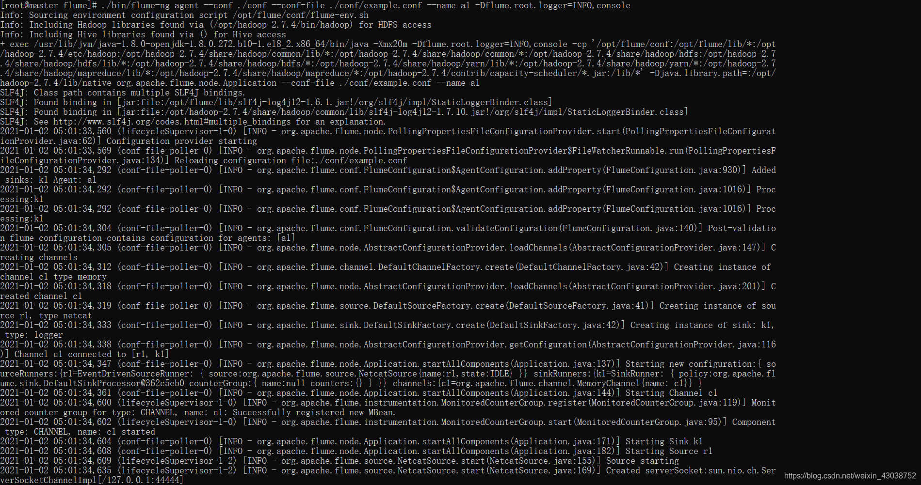运行结果:flume agent已经启动