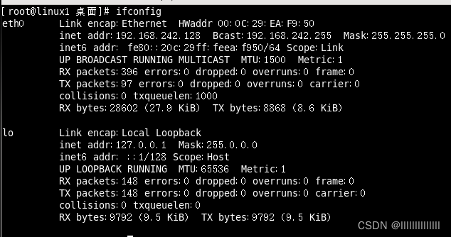 使用：“ifconfig”命令查找Linux的IP地址