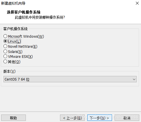 选择客户机的操作系统为 Linux