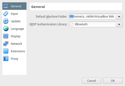 Virtualbox 首选项界面