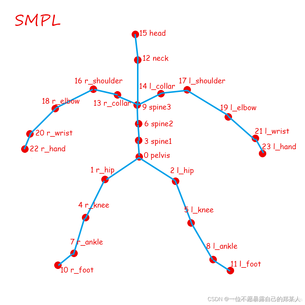 常见人体铰链关节点数据集中的关节点顺序(SMPL，NTU,MPII,Human3.6M)_