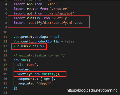 main.js 文件中引入 vuetify, 并申明