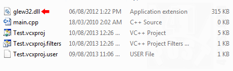 Glew DLL copied to the project's folder.