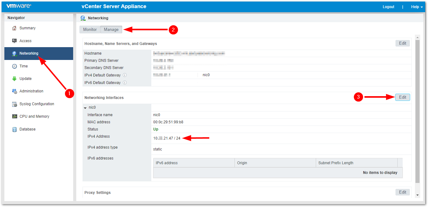 Change The vCenter Server Appliance IP Address Network
