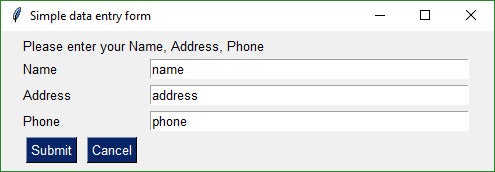 PySimpleGUI data entry form