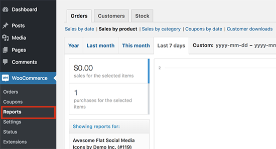 Viewing download reports in WooCommerce