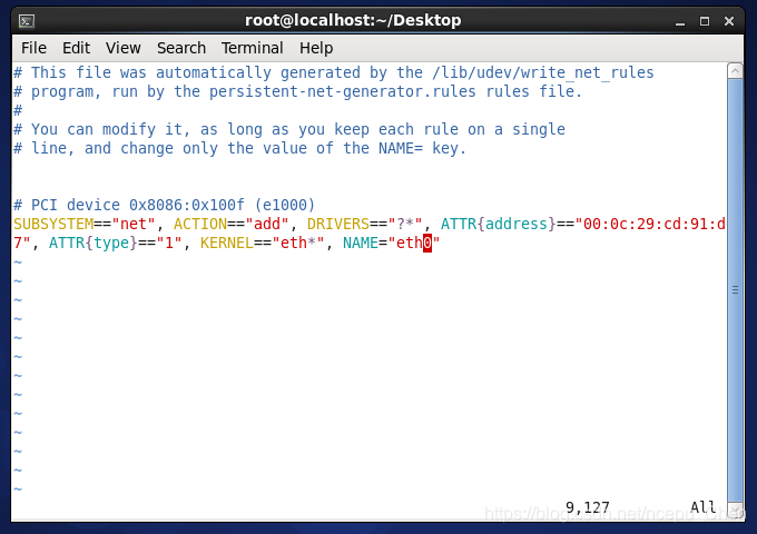 修改后的/etc/udev/rules.d/70-persistent-net.rules文件内容