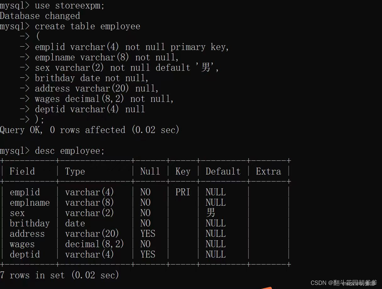 MySQL建表_根据员工表在数据中创建一个emplooy表-CSDN博客