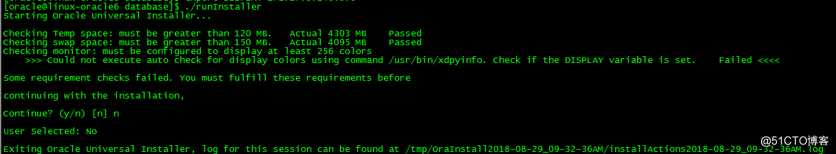 Oracle 11g安装“无法使用命令/usr/bin/xdpyinfo自动检查显示器颜色”报错解决